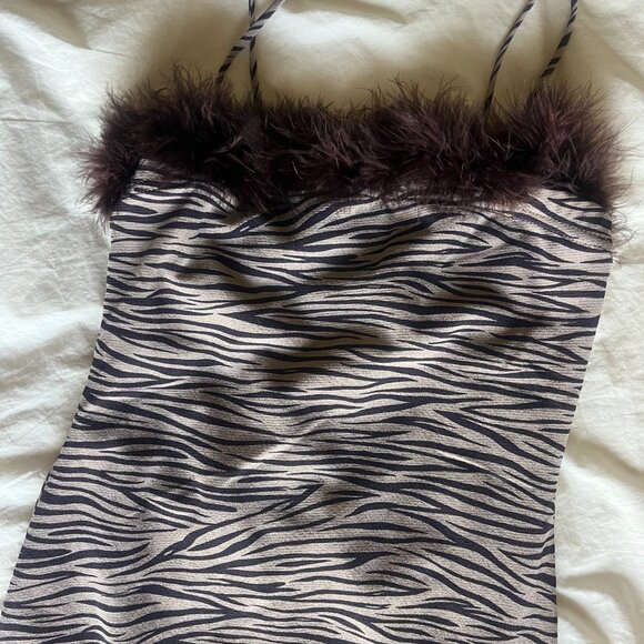 90s/Y2K Brown Zebra Animal Print Slip Dress in M by XI - Picture 2 of 5